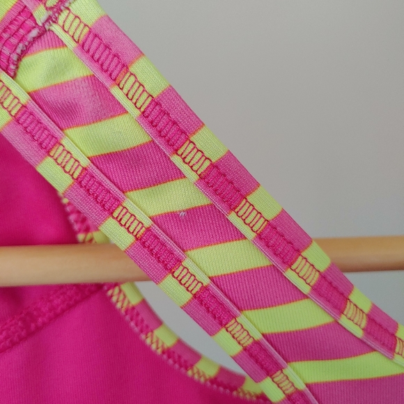 Nike Pro Stripe Sports Bra Medium Neon Pink Yellow - Picture 13 of 15